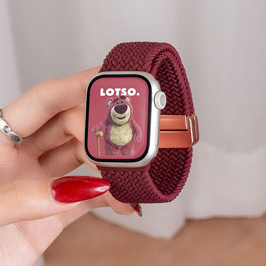 Retro wine-red knitted elastic Apple Watch strap